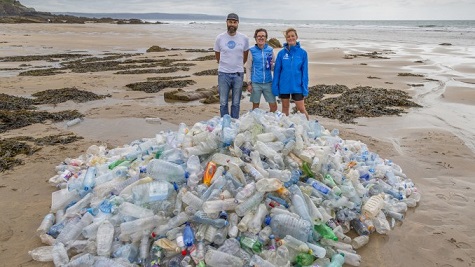Plastic bottle mountain on Cornish beach